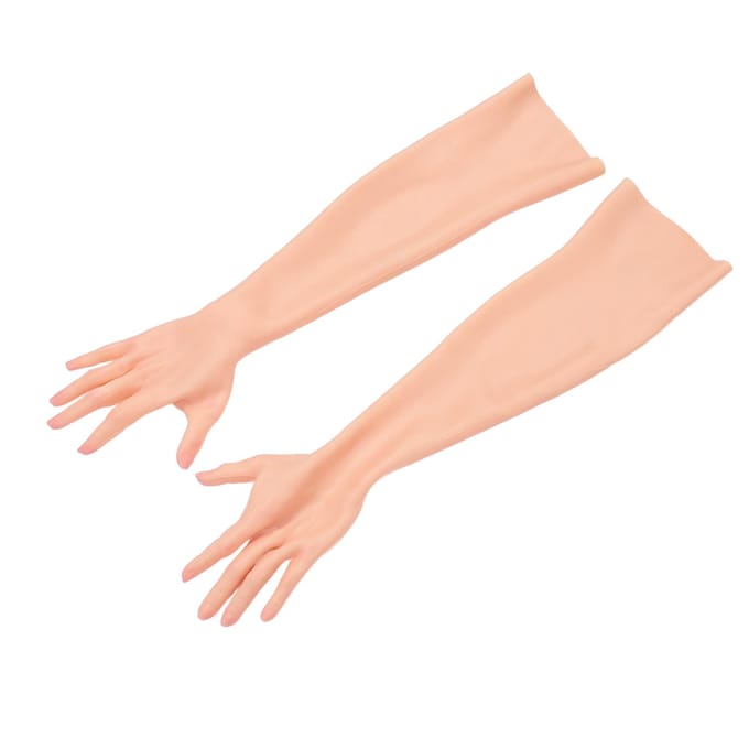 1 Paar Siliconen Realistische Handschoenen Volledige Arm Hoge Simulatie Vrouwelijke Hand Kunstmatig voor Prothese beige