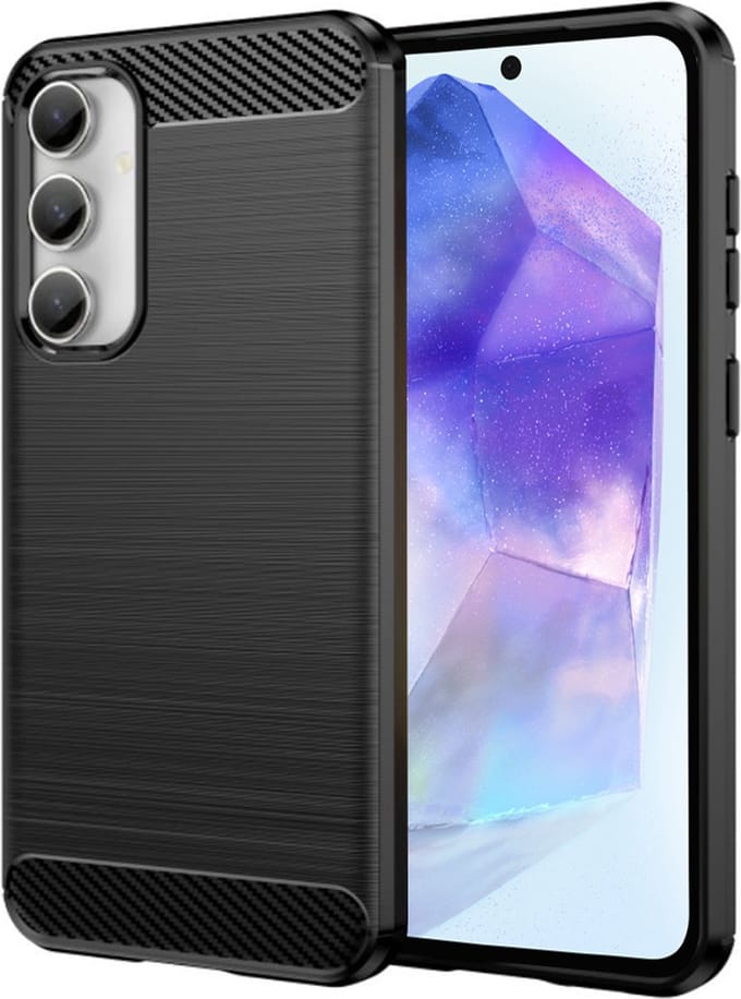 Hoesje geschikt voor Samsung Galaxy A55 - Techsuit Carbon Silicone Back Cover - Zwart