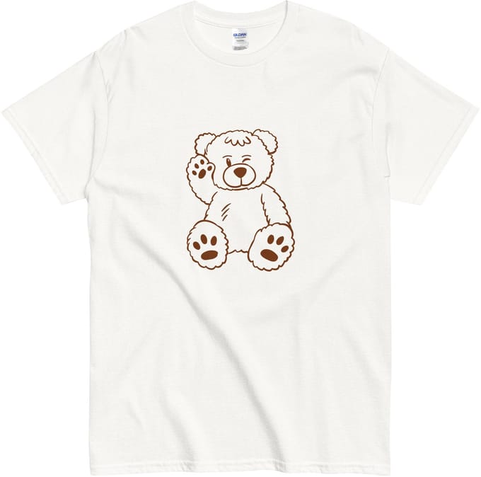 T Shirt Dames Heren - Grappige Bruine Beer Illustratie - Katoen - Wit - M