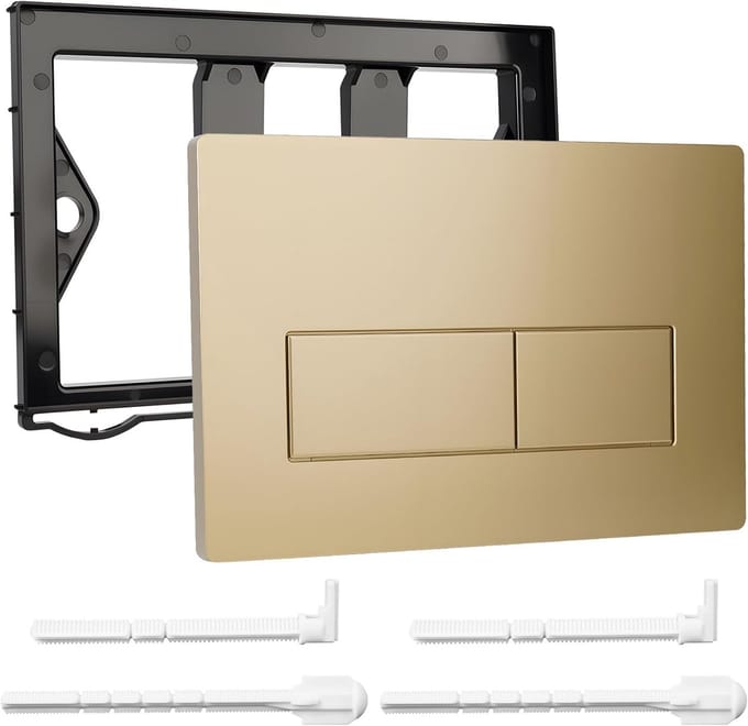 WC Plaat Set - Spoelplaat Afvoer - Toilet Reparatie - Montageframe Inbegrepen - Goud