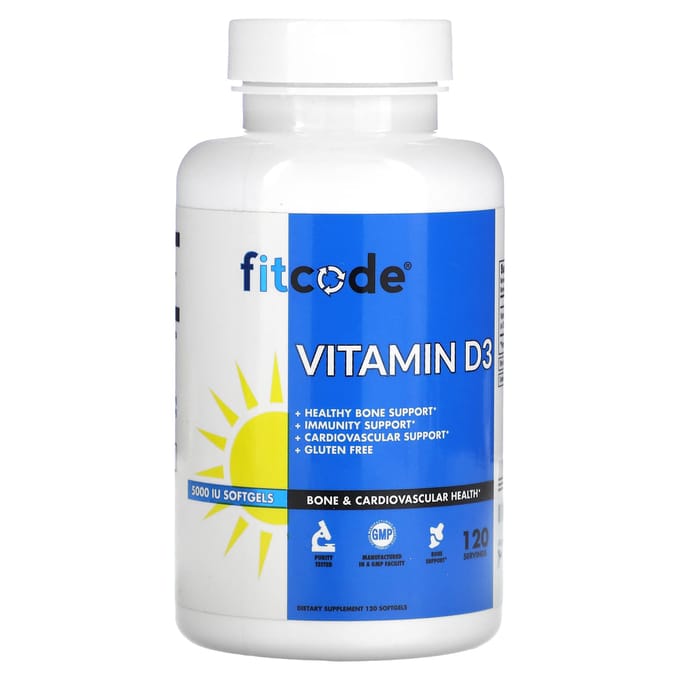 fitcode, vitamine D3, 5 000 UI, 120 gélules molles