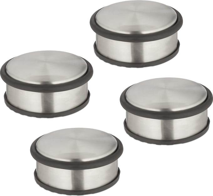 deurstopper rvs - set van 4 - antislip - 4,5 x 10,5 cm - zilver-zwart
