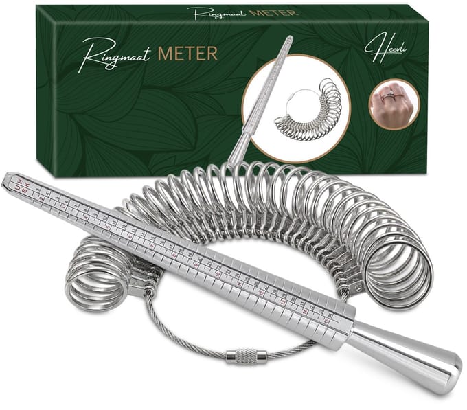 Heevli® Ringmaat Meter – Compleet Ring Sizer Set met Mandrel – Geschikt voor EU, Franse en US maten – Ringmeter – RVS
