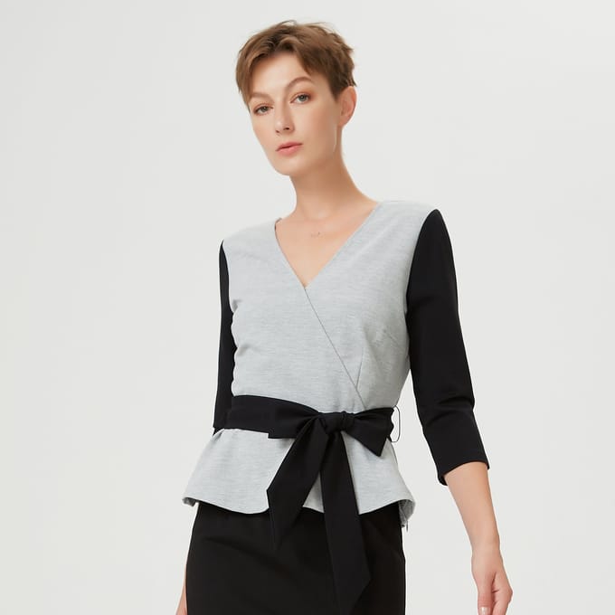 Kleurblok Peplum top met kruis-harteffect en riem