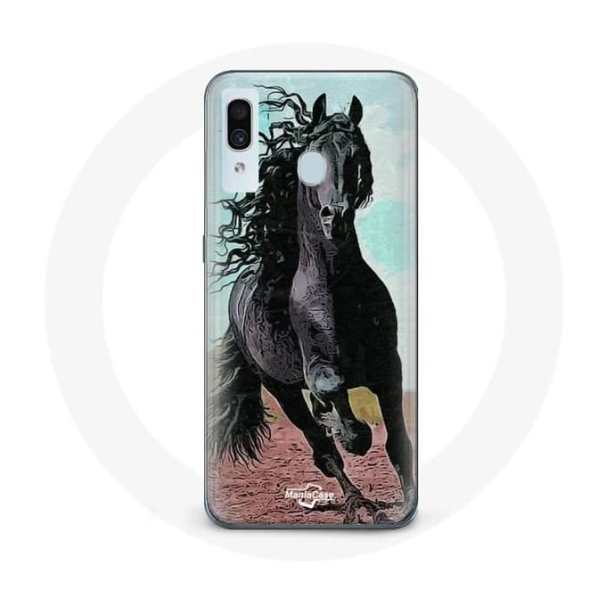 Coque - MANIACASE - Samsung Galaxy A30 - Souple - Noir - Cheval Frisonne noir