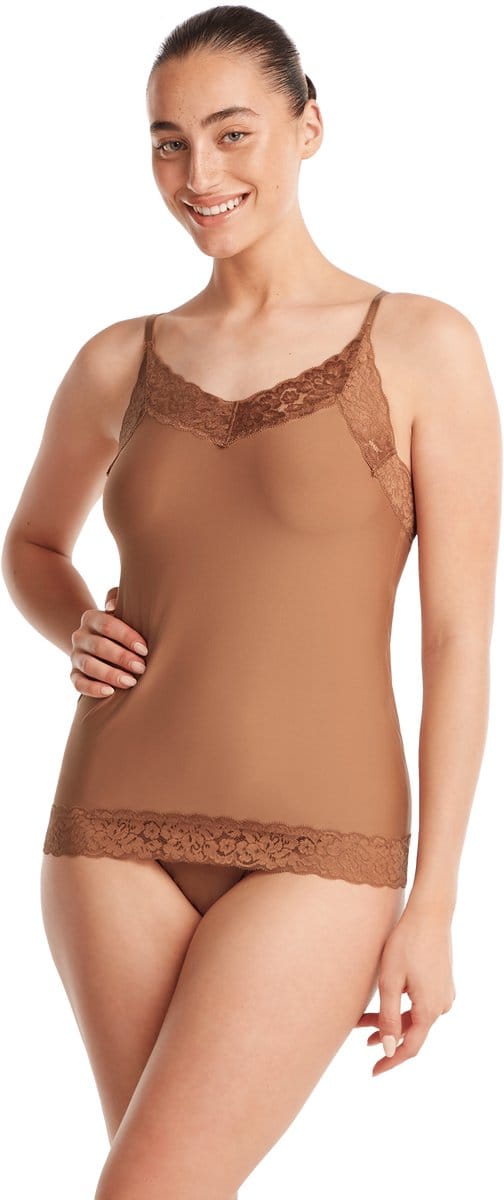 Ten Cate Secrets spaghetti top met kant hazelnut voor Dames | Maat S