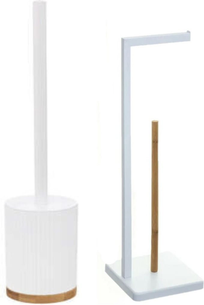 5Five - WC-borstel/Toiletborstel met toiletrolhouder set in het wit