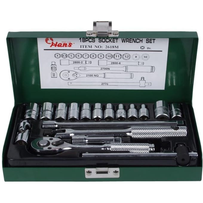 Dopsleutelset HANS 1/4 inch 6-kant 18 Stuk