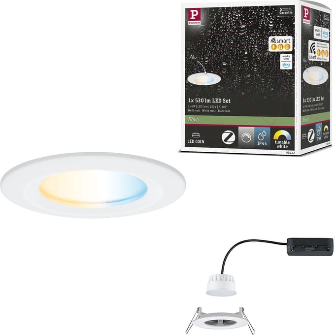 LED-inbouwlamp Nova Coin IP44 rond 78 mm Tunable White 6W 530lm 230V Wit mat Aluminium