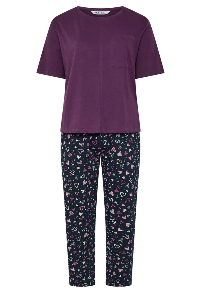 Yours Curve Pyjama Met Hart En Wijde Pijpen In Bordeauxrood Size 66-68