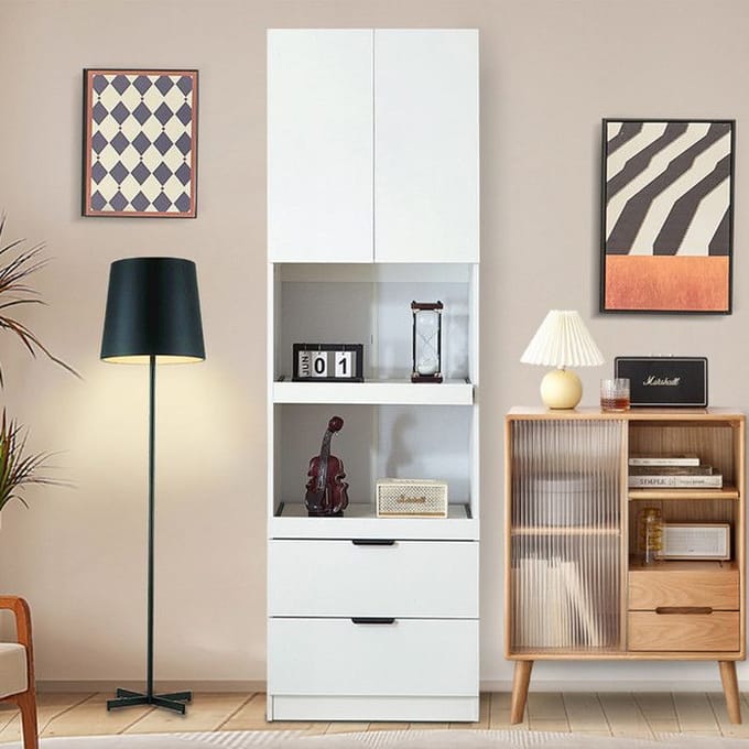 Armoire de cuisine - MUVOE - 200 cm - 2 portes - 2 tiroirs - Blanc mat