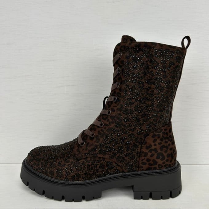 Gave veterboots met shiny afwerking panter Panter / 36