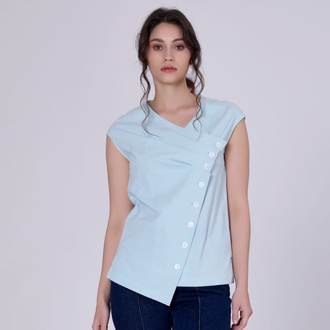 Geplooide asymmetrische top met dubbele borst