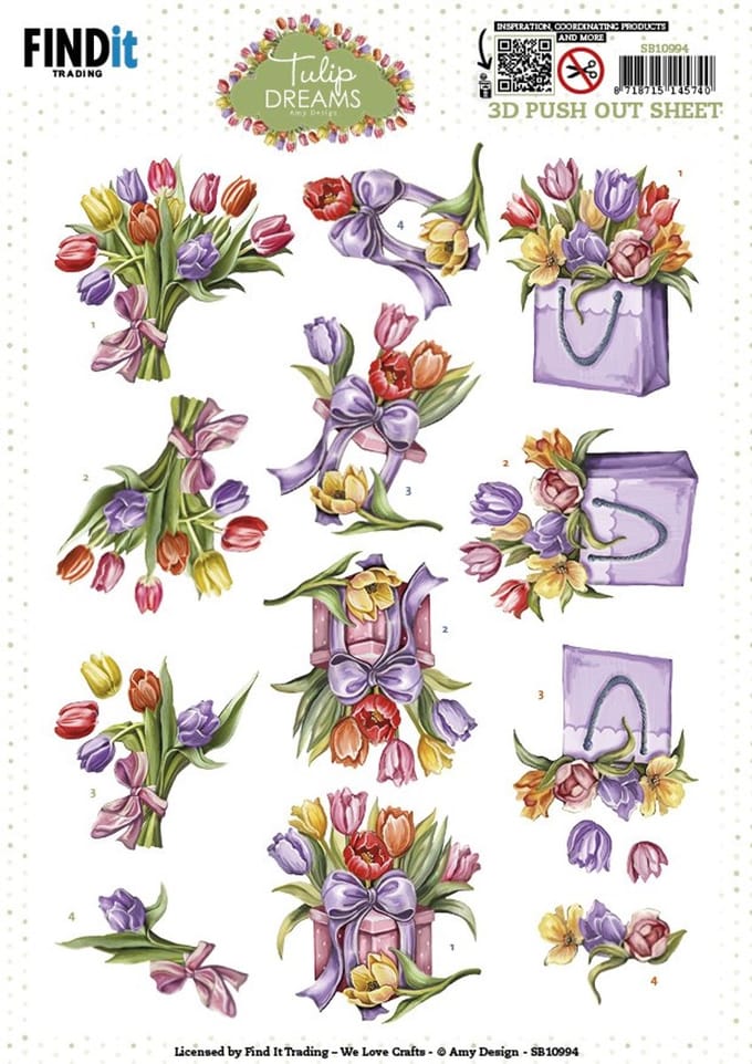 3D Push out Sheet - Amy Design - Tulip Dreams - Colorful Tulips