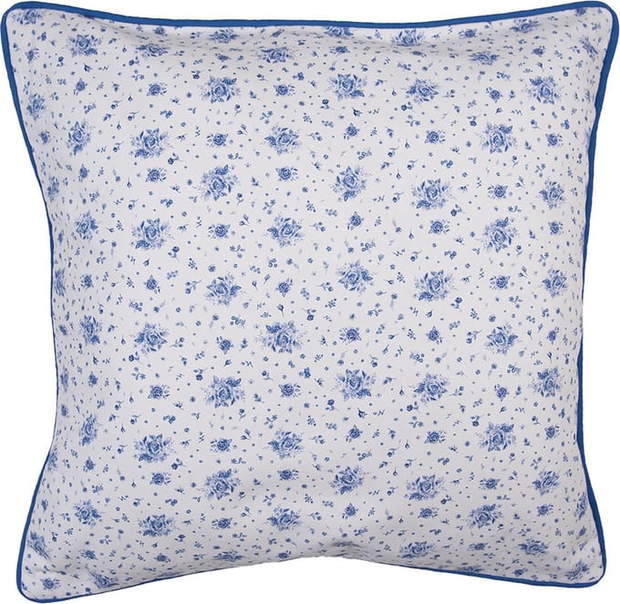 Clayre & Eef Kussenhoes 40x40 cm Wit Blauw Katoen Roosjes