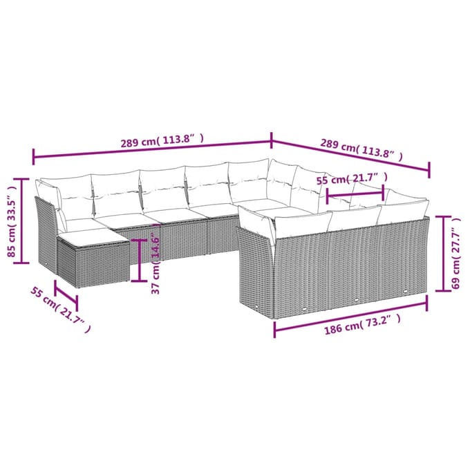 vidaXL 12-delige Loungeset met kussens poly rattan beige
