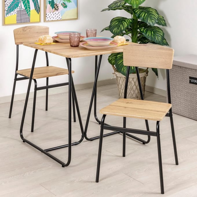 Moderne Eetkamerstoelen Set van 4 – Zwart Eikenlook Design – Lichtgewicht MDF & Staal – 35 x 46 x 81 cm