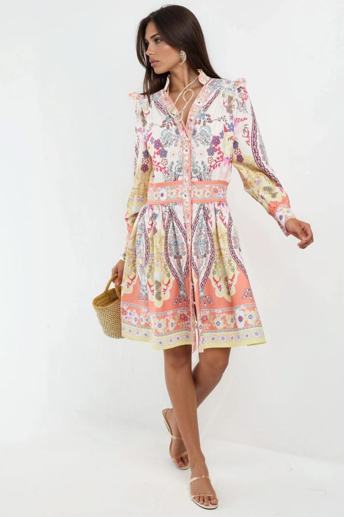 Fleurige Paisley V-Hals Mini Skater Jurk