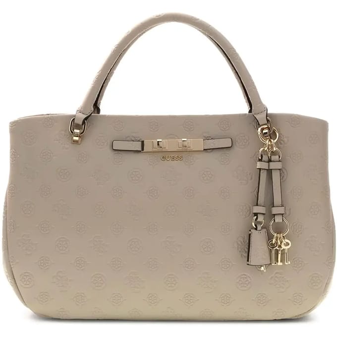 GUESS schoudertas handtas Carmella Girlfriend Satchel Bone Logo crème