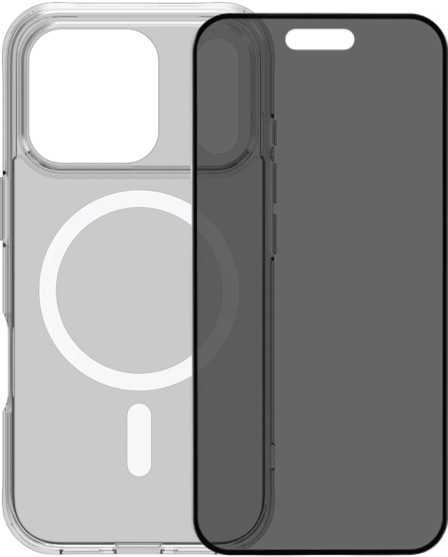 BlueBuilt Protective Back Cover met MagSafe iPhone 17 Pro Transparant + BlueBuilt iPhone 17 Pro Privacy Screenprotector Glas