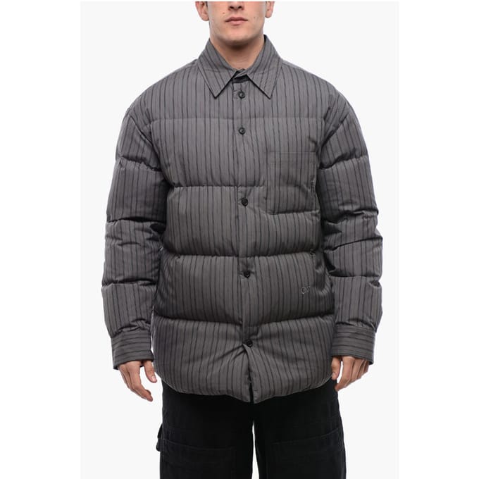 Gestreept katoenen gewatteerd omkeerbaar overshirt in grijs