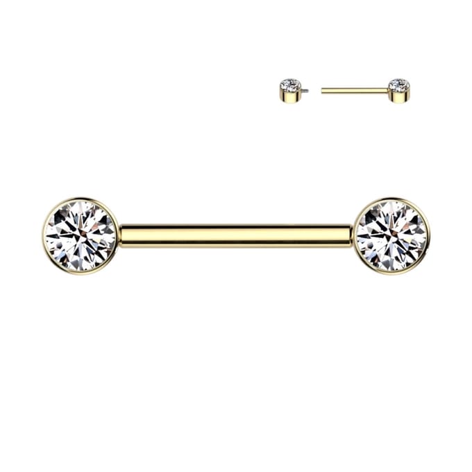 Piercing titanium platte bal ingelegde steen 1.6x12 - goud - LMPiercings