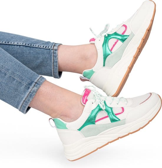 POSH by Poelman RIVER - maat 36- Dames Sneakers - Wit met groene combinatie