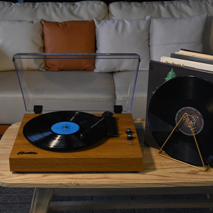 MzeliKing vinylplatenspeler draaitafel houten tafelblad vintage grammofoon compatibel met EU Plug koffie