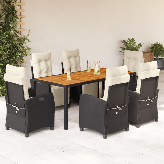 vidaXL - 7-delige - Tuinset - met - kussens - poly - rattan - zwart
