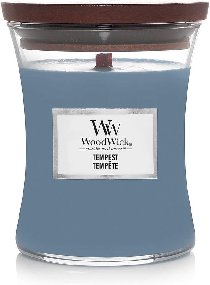 Medium glazen kaars met natuurlijke waxmix en houten pit