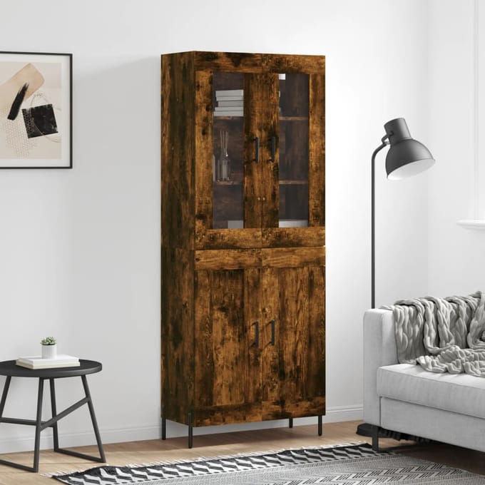 vidaXL - Hoge - kast - 69,5x34x180 - cm - bewerkt - hout - gerookt - eikenkleurig