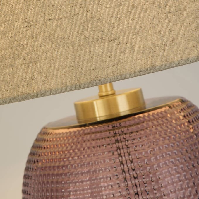 Searchlight Amethist tafellamp, beige/roze, hoogte 37 cm, textiel/glas