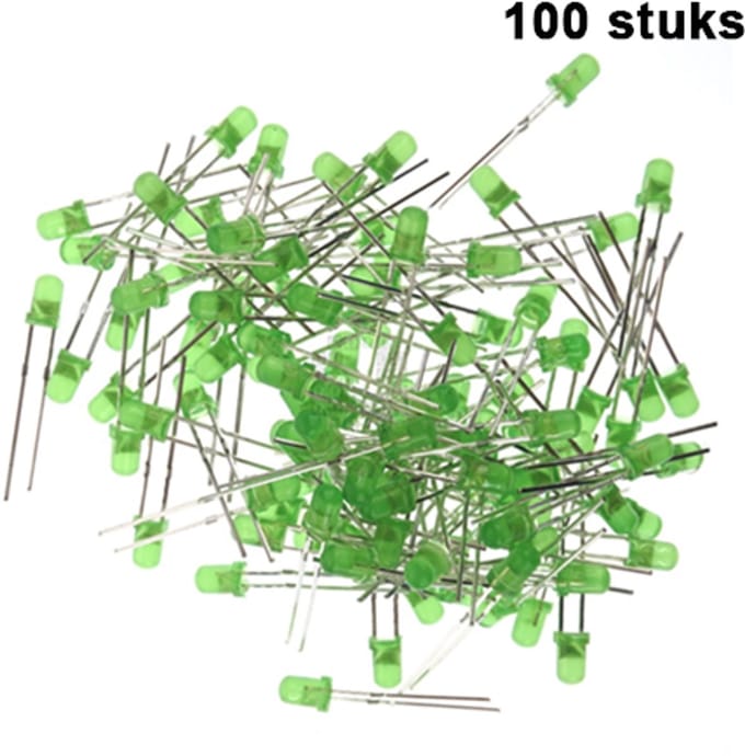 3mm LED Groen100 Stuks met groene Lens