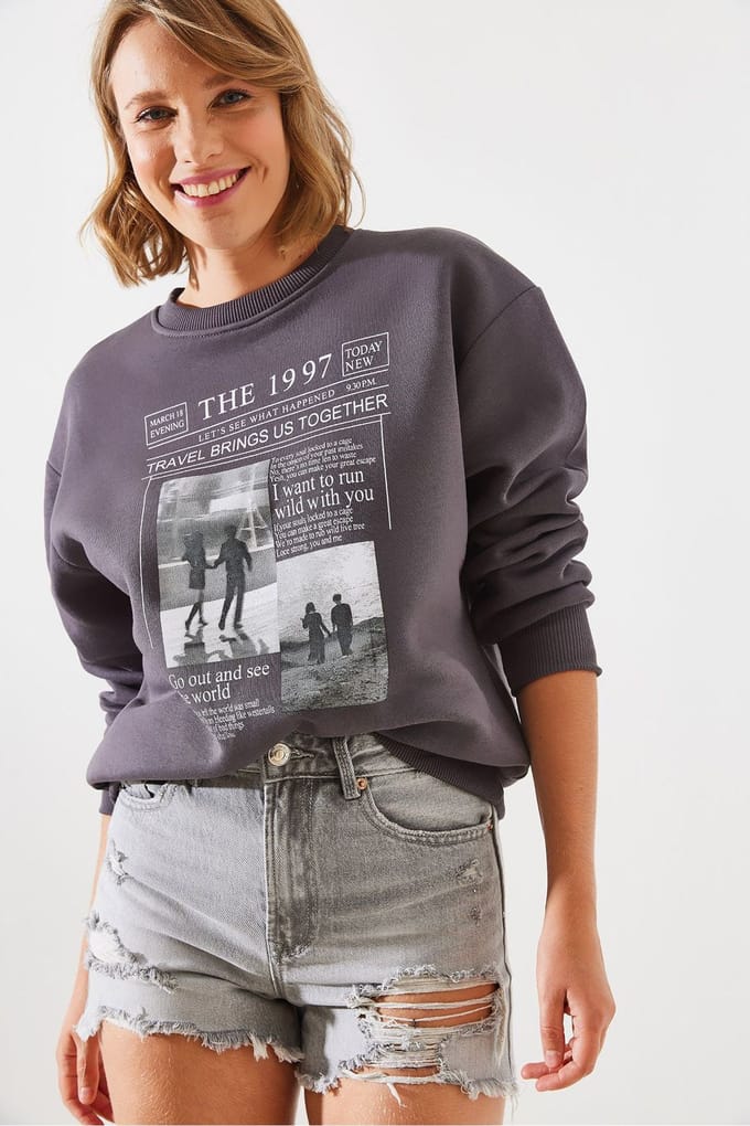 Achteraf Gedrukte Crew Neck Sweatshirt met Motiverende Quote