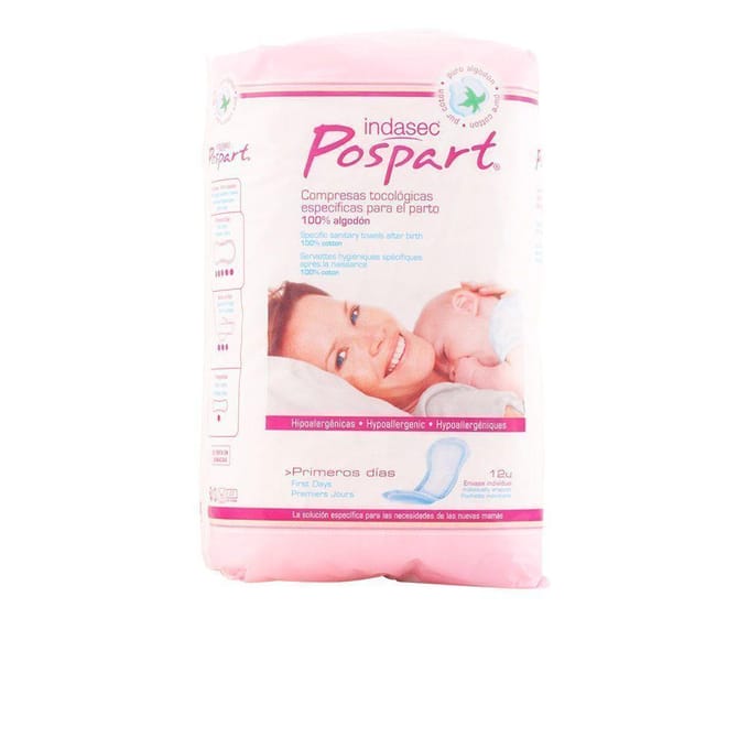 Indasec Pospart Compresses Tocologiques 100% Coton 12 Unités white