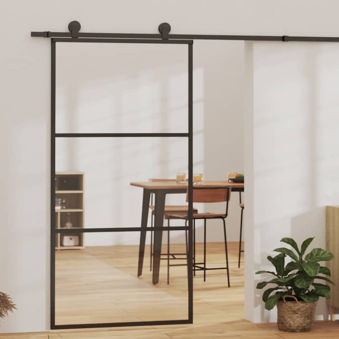 vidaXL - Schuifdeur - 102x205 - cm - ESG-glas - en - aluminium - zwart