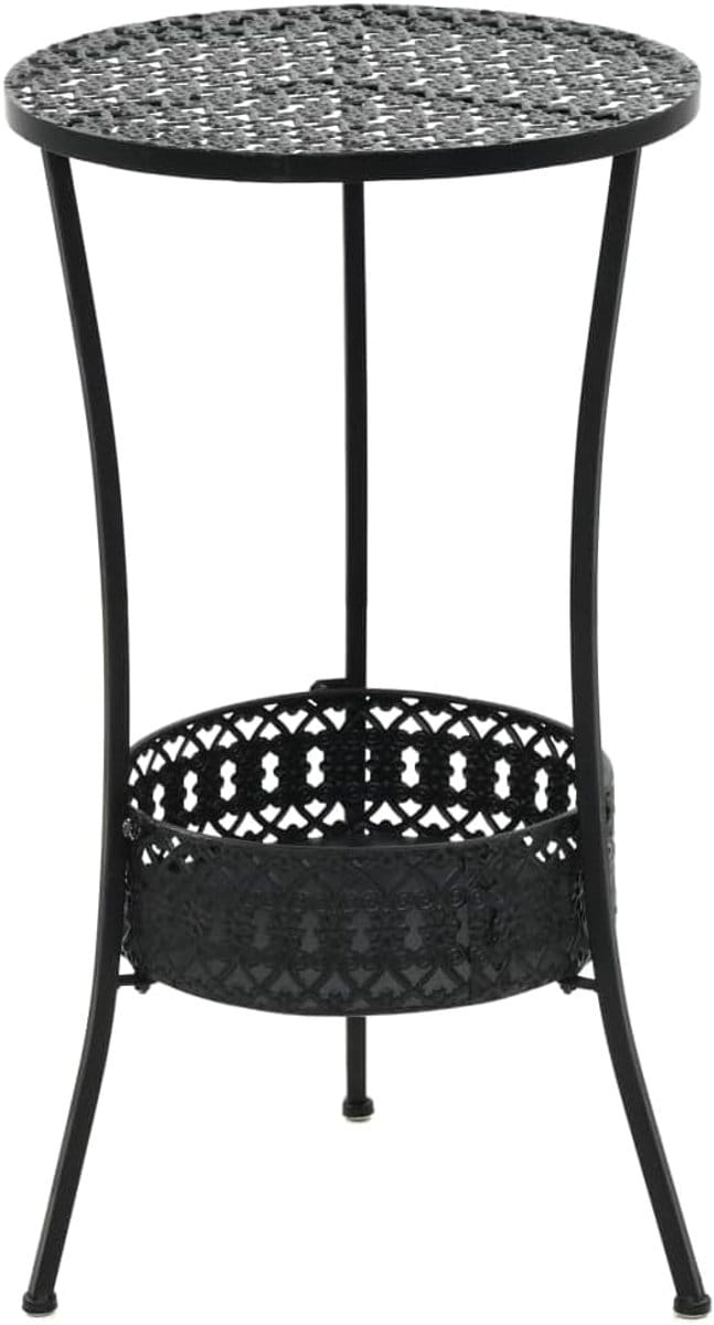 Bistrotafel Metaal - Klein Tafelblad - Buiten Zitten - Met Extra Plank - 40 x 70 cm - Zwart