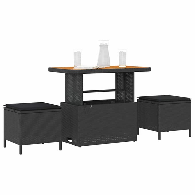 vidaXL - Tuin - Eettafel - Set - 3 - st - Zwart - poly - rattan