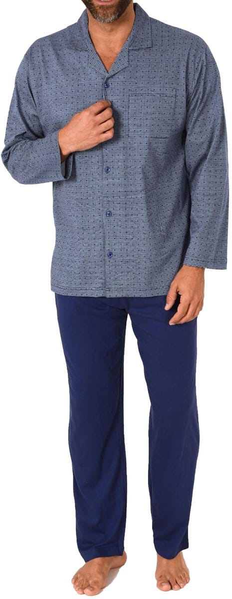 Herenpyjama met lange mouwen en doorknoopsluiting, ook in oversizes