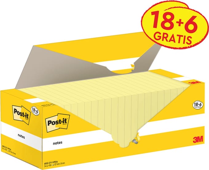 Memoblok 3m post-it 655-cy 76x127mm geel | 6 stuks