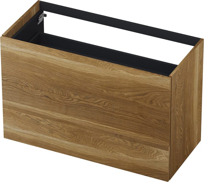 INK wastafelonderkast 2 laden greeploos push to open echt hout 100x45x65cm, massief eiken aqua