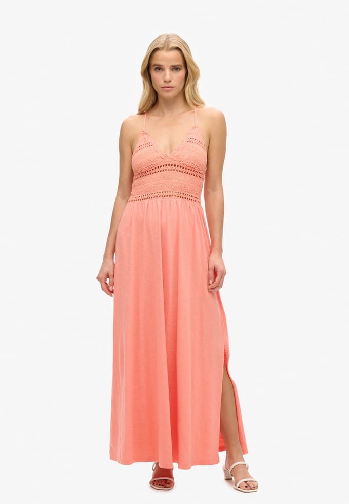 Superdry - Jersey maxi-jurk met kant - Dames - Jurken