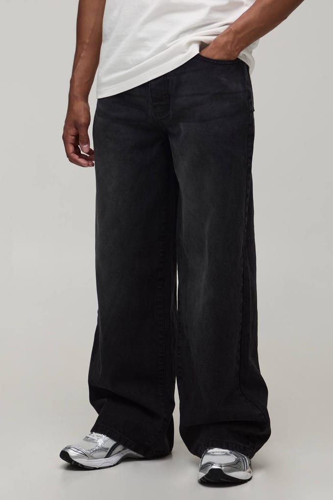 Essential Baggy Fit Rigid Jeans | Washed Black | Size 44R