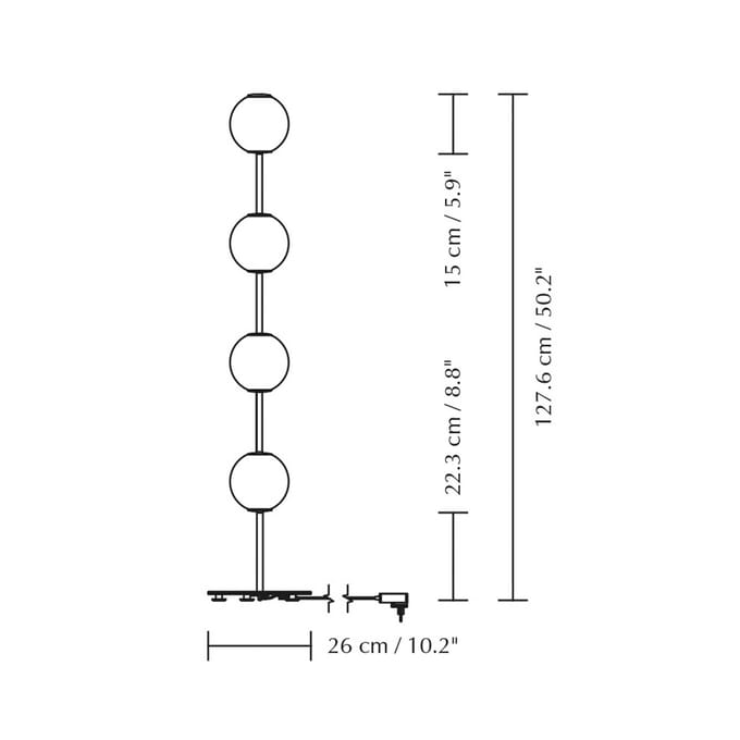 UMAGE LED vloerlamp Audrey, messingkleurig Hoogte 128 cm 4-lamps.