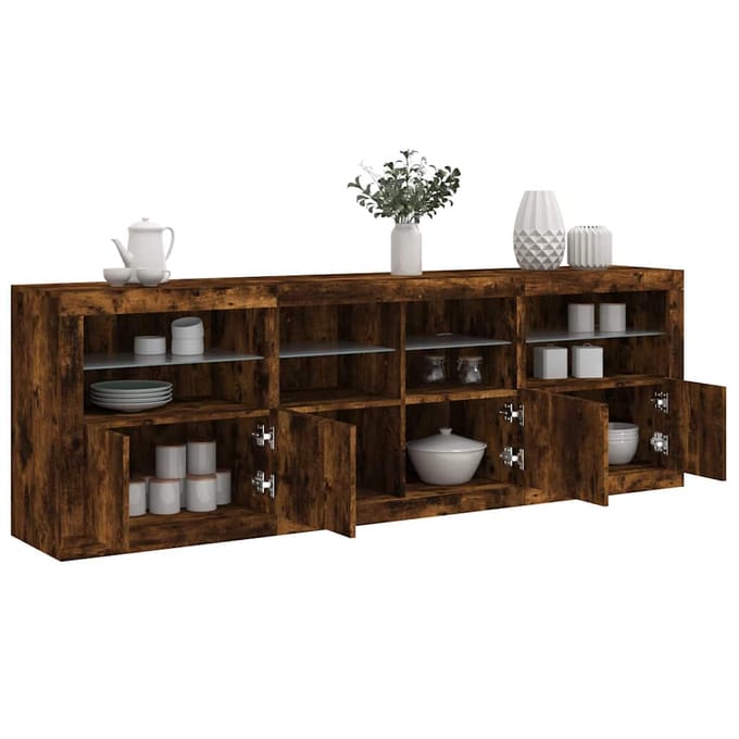 vidaXL - Dressoir - met - LED-verlichting - 202x37x67 - cm - gerookt - eikenkleurig