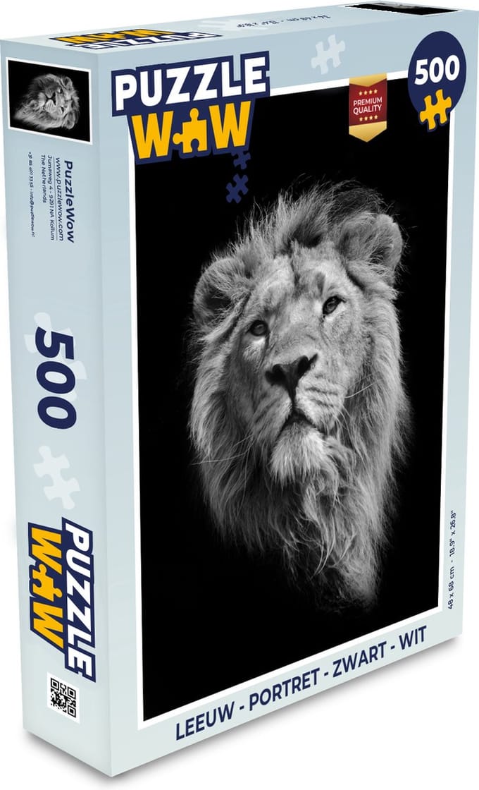 Puzzel Leeuw - Portret - Zwart - Wit - Legpuzzel - Puzzel 500 stukjes