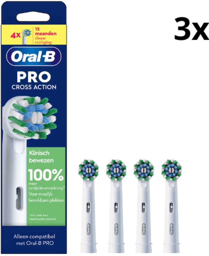 Oral-B Pro Cross Action Opzetborstels Wit - 3 x 4 Stuks