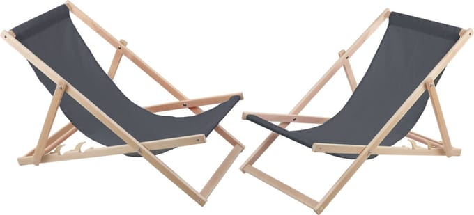 Set van 2 beukenhouten ligstoelen - kleur grijs