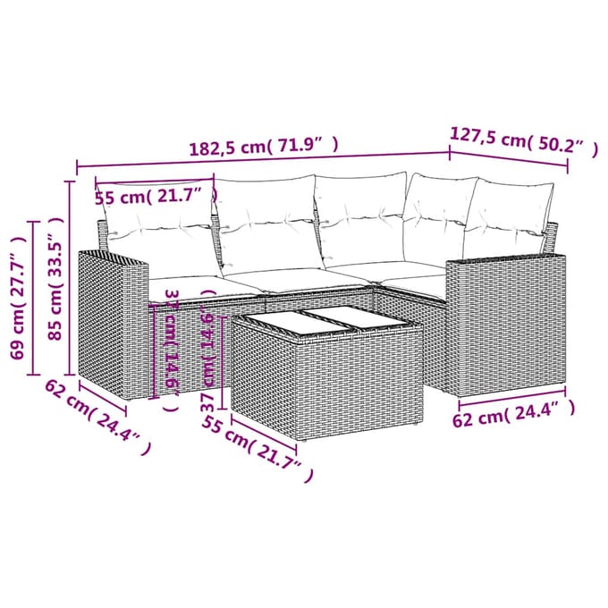 vidaXL - 5-delige - Loungeset - met - kussens - poly - rattan - lichtgrijs