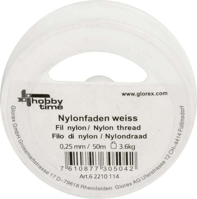 Glorex hobby Nylon draad - wit - 0.25 mm x 50 meter